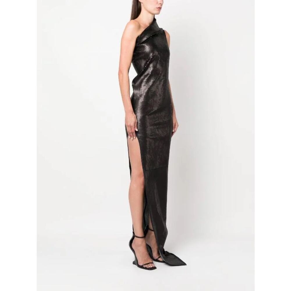 Rick Owens Athena Sequin Maxi Dress Asymmetric Neck Blue Black size 42
